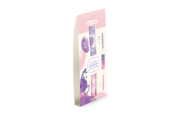 Namaki Vegan en gecertificeerd biologisch kinder haarmascara 2 in 1 - paars en roze 