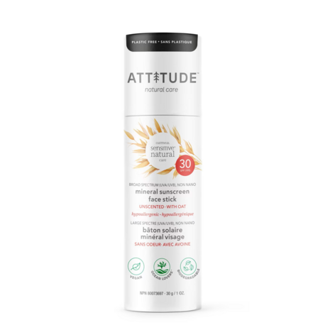 Attitude Zonnebrandstick - Gezicht - SPF 30 - Ongeparfumeerd - Sensitive - 30 gram - vegan