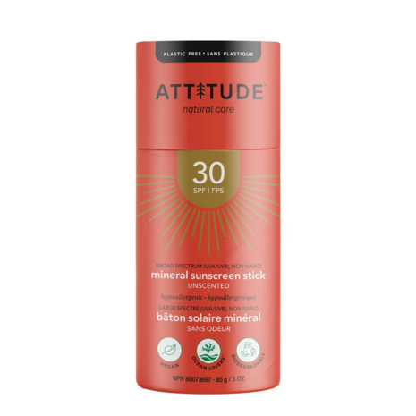 Attitude Zonnebrandstick - SPF 30 - Ongeparfumeerd - 85 gram - vegan